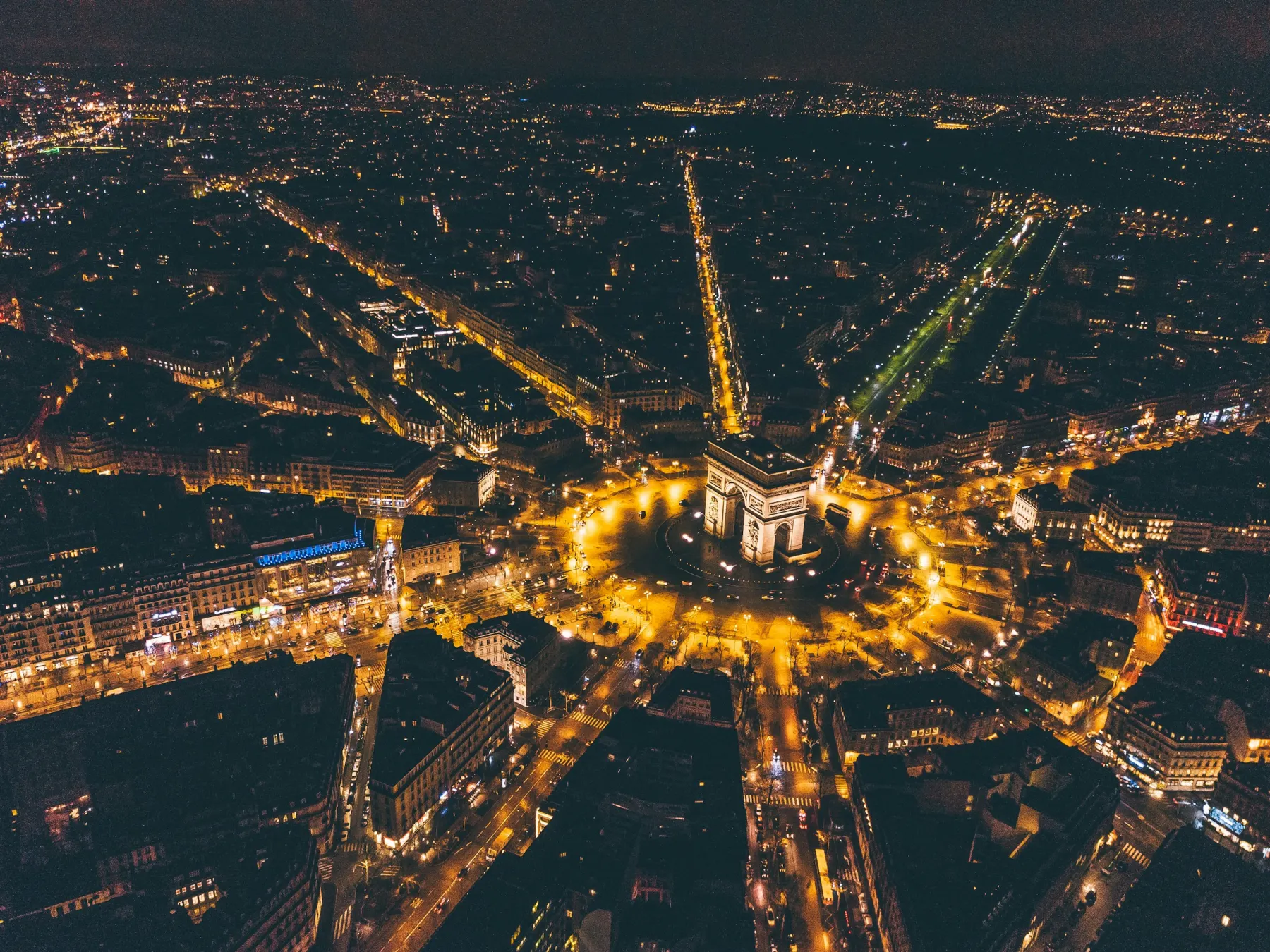 Aerial view of Paris at night